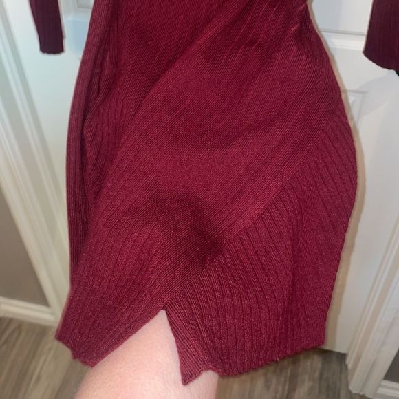 LUSH Maroon Faux Wrap Sweater Dress - Picture 3 of 3